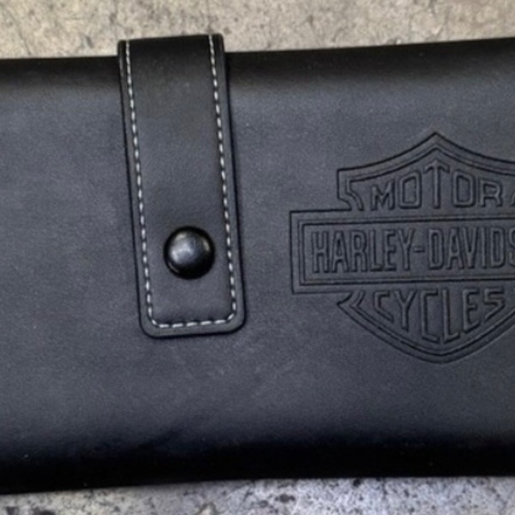 NWT Harley Davidson Black Zippered Oversized Trifold Wallet - Picture 3 of 8